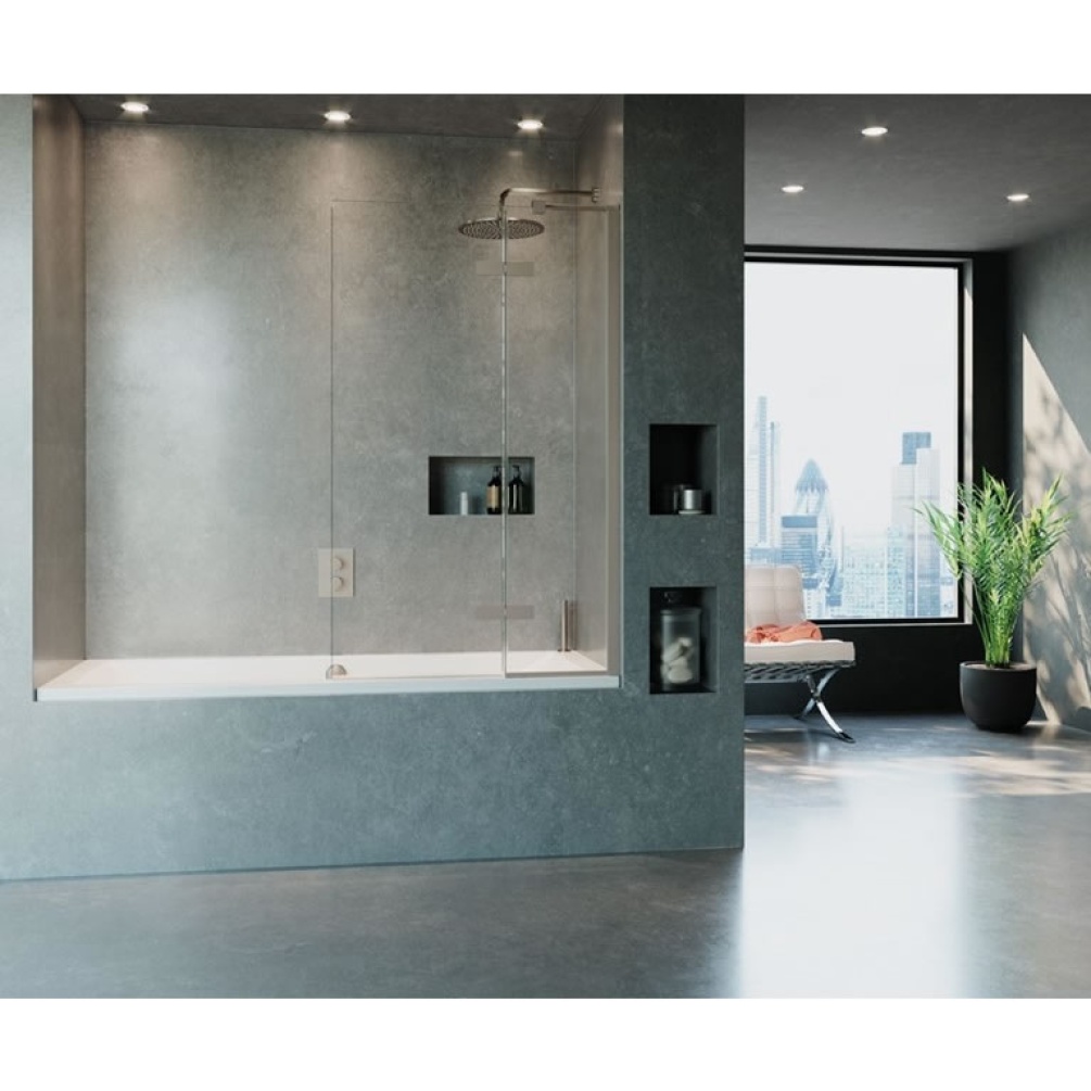 Lifestyle image of Crosswater Optix 10 Brushed Stainless Steel 180° Hinged Inline Shower Screen